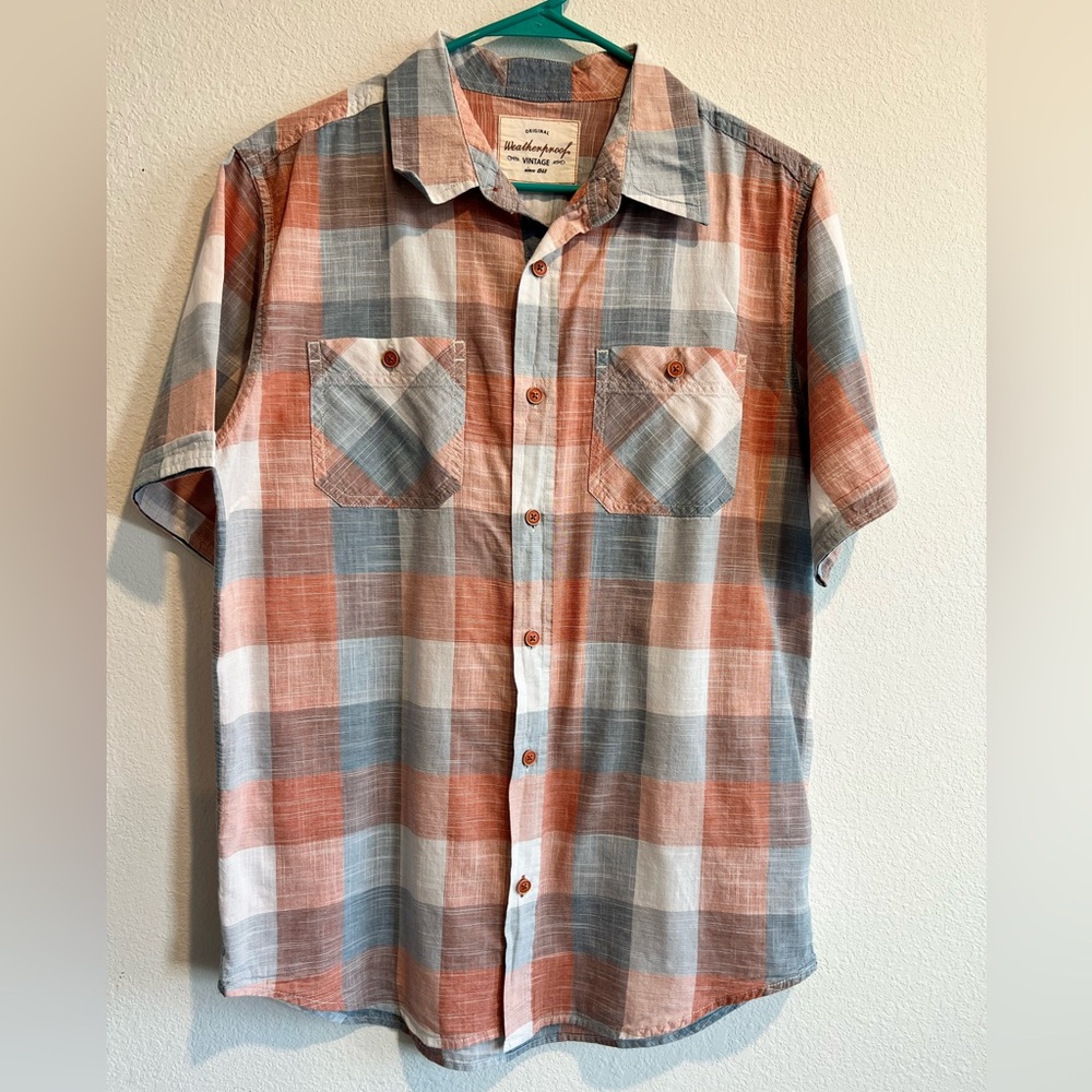 Weatherproof Vintage Mens M  Lightweight Checkered Plaid Button Down Shirt